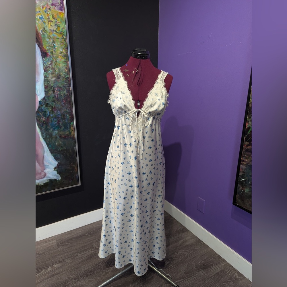 Forever 21 Cream Maxi Dress with Blue Floral Print